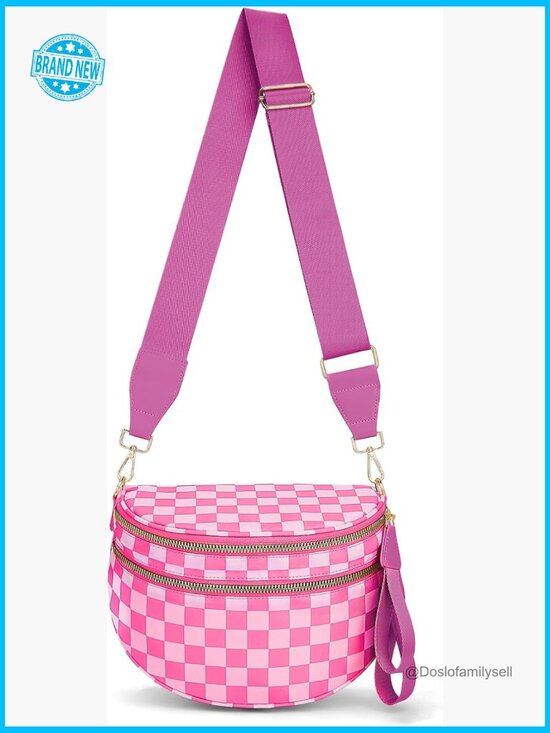 Handbags - Checkered Nylon Crossbody Bum Bag Adjustable Strap Travel Everyday Purse